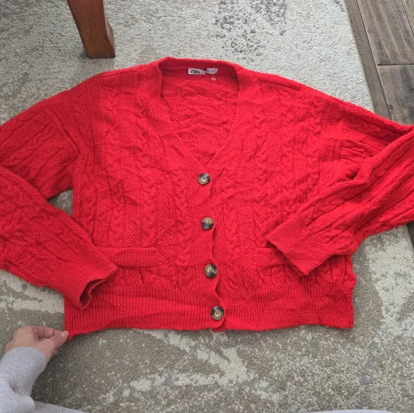 Zara Red Cardigian Sweater - Picture 2 of 8